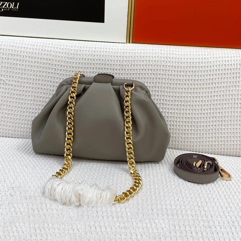 

New Design retro pleated leather large capacity multifunctional shoulder bag ladies clutch fashion messenger bag dumpling bag