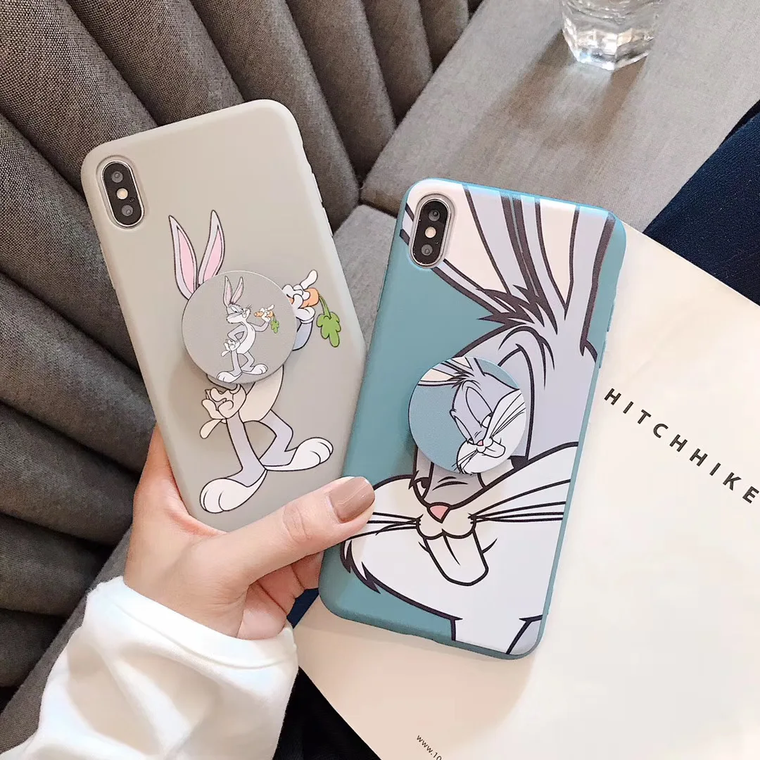 Cute Cartoon Bugs Bunny rabbit Soft silicone Case For iPhone XR X XS 11 Pro Max 7 8 6 Plus With bracket ear Phone Cover Coque |