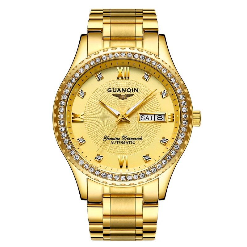

GUANQIN Popular Men Luxury Watch Stainless Steel Automatic Mens Wristwatch ​waterproof Diamond Casual Simple Mechanical Watches