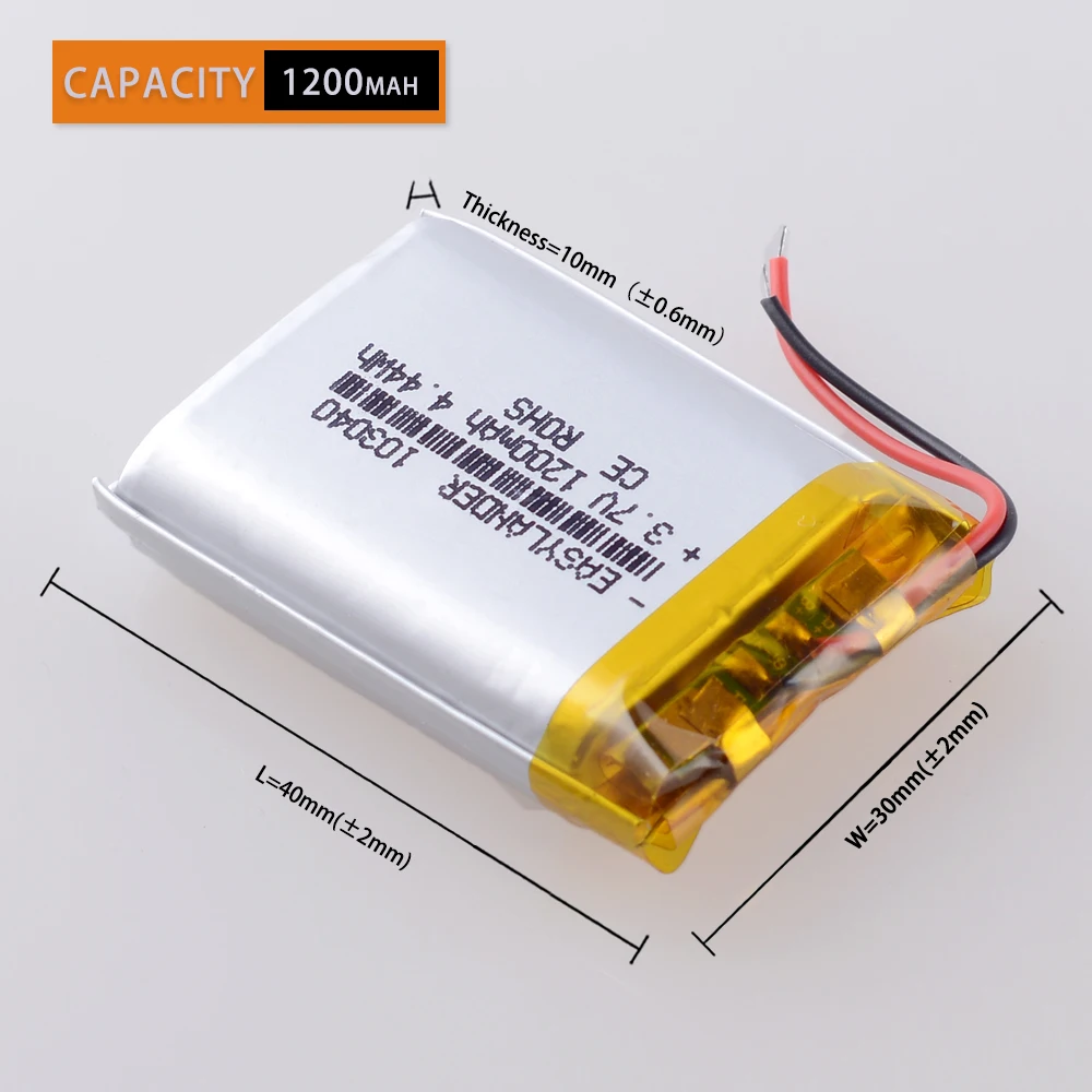 3 7 V 1200mAh литий полимерная LiPo аккумуляторная батарея 103040 для MP3 плеера MP4 GPS PSP