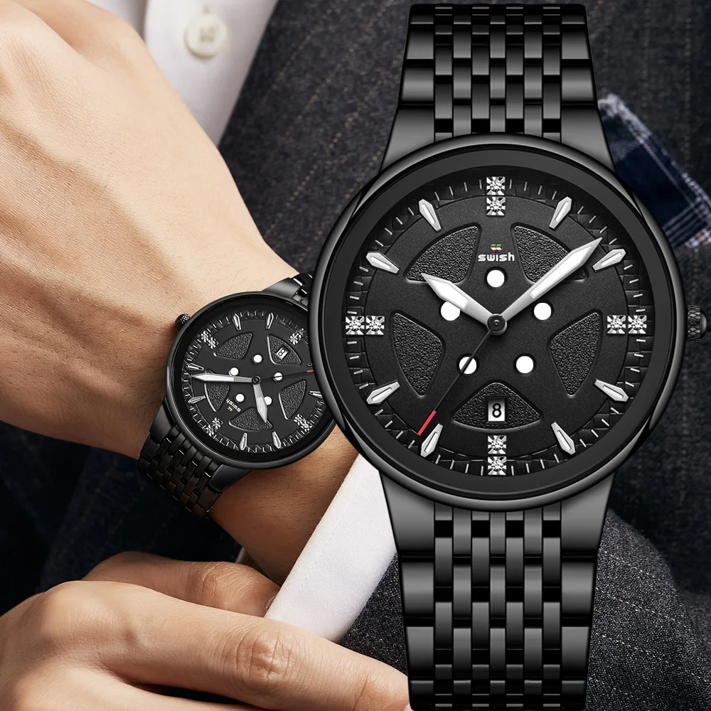 

Reloj Hombre Black Stainless Steel Quartz Watch Men Top Brand Luxury Fashion Designer Business Wristwatch Date Waterproof Clock