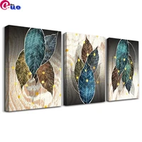 abstract leaves triptych diy 5d diamond painting square round drill 3 pieces set diamond embroidery mosaic cross stitch kit