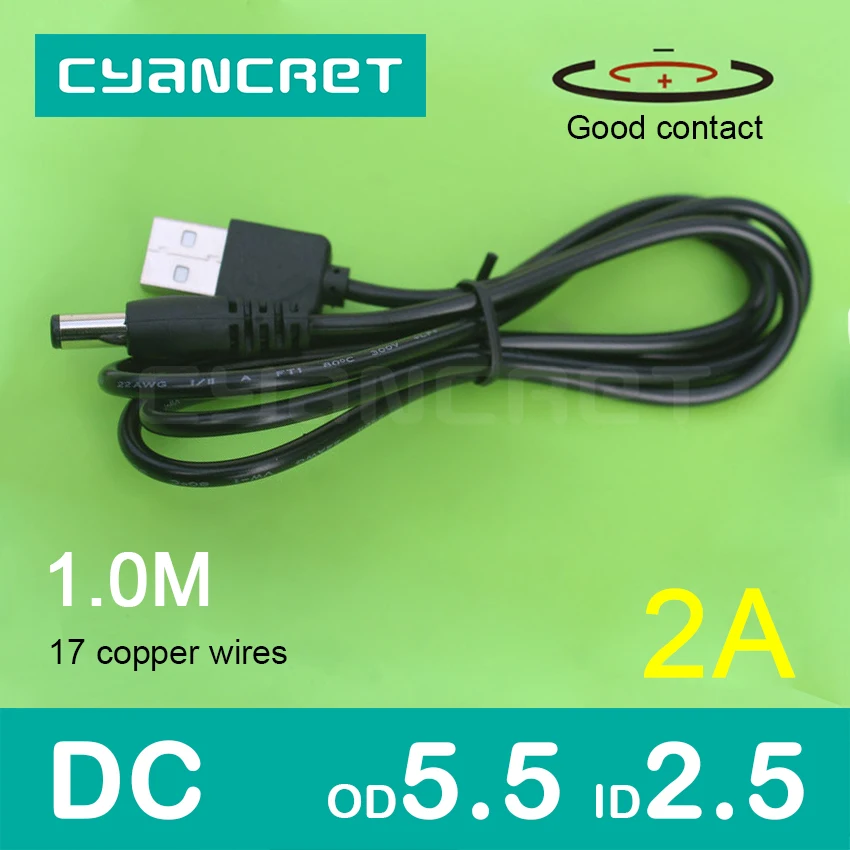 Кабель питания USB к DC 5 мм x 2 1 0 м 2A Поддержка В 9 или 12 зарядное устройство