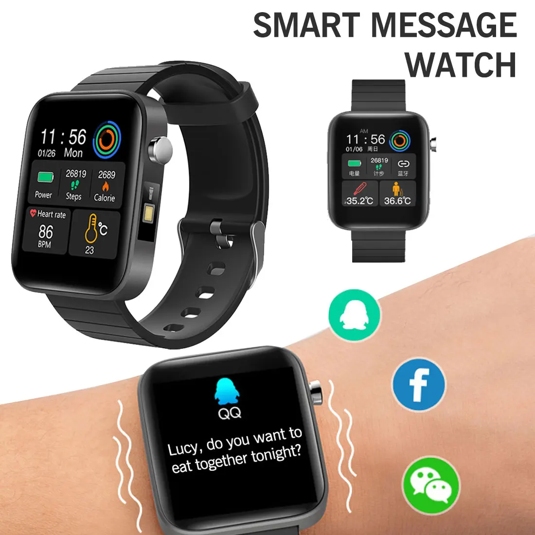 

2021New T68 Smart Watch Body Temperature Detection ECG IP67 Waterproof With Camera Weather Bluetooth Fitness Activity Smartwatch