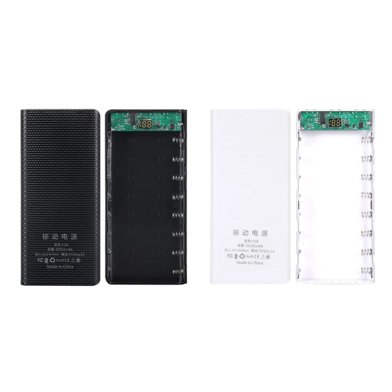C18 Dual USB ЖК дисплей Мощность внешнего аккумулятора 8x18650 Батарея чехол банковской