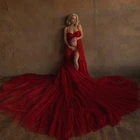 Роскошное Тюлевое длинное платье для беременных из двух предметов бордового цвета с мини-юбкой сексуальные сетчатые платья с разрезом спереди для фотосъемки на заказ