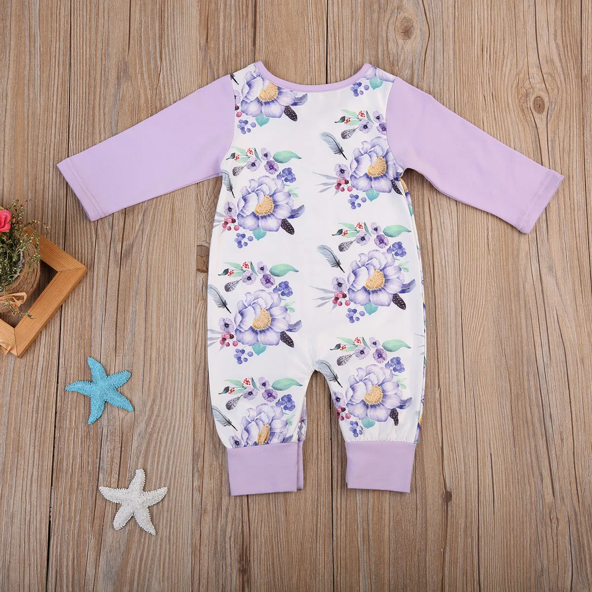 toddler Newborn Baby Girls Cotton Romper printed floral Jumpsuit Clothes Outfits long purple sleeve Rompers for baby girls | Мать и
