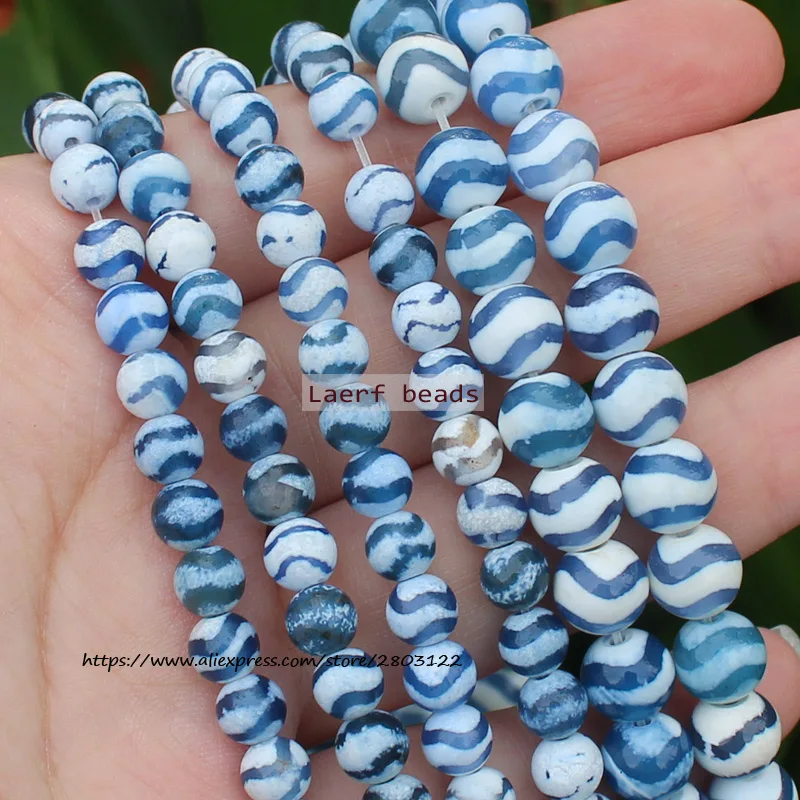 

Natural Blue Agate WaterWave 6-10mm Round space beads, For DIY Necklace Bracelet Jewelry Making !