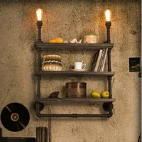 Vintage industrial multi-layer wall bookshelf creative personality water pipe decorative light classic nostalgia aisle lamp