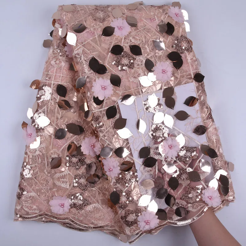 Новый стиль персикового цвета французская кружевная ткань 3D цветок африканская