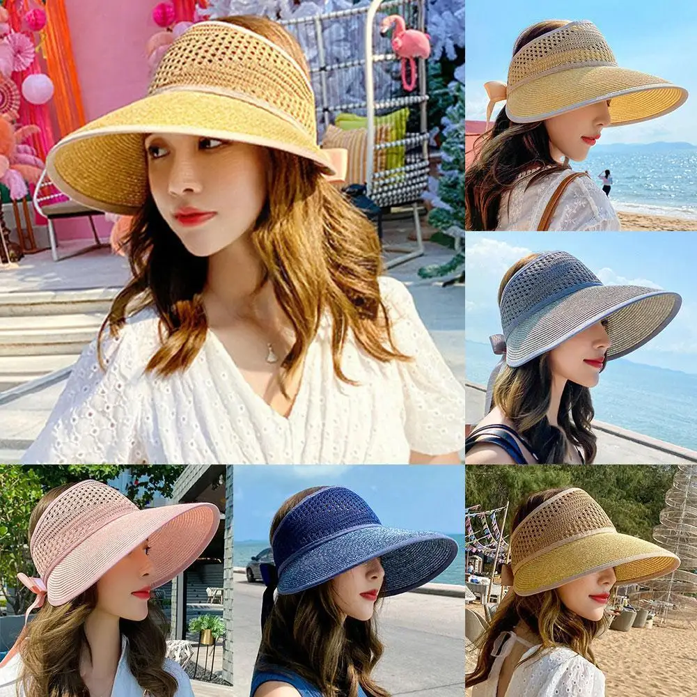

Summer New Women's Hat Foldable Bucket Cap Beige Panama Bowknot Soft Lace Hat Ribbon Flat Caps Top Straw Beach Flowers Q4f6