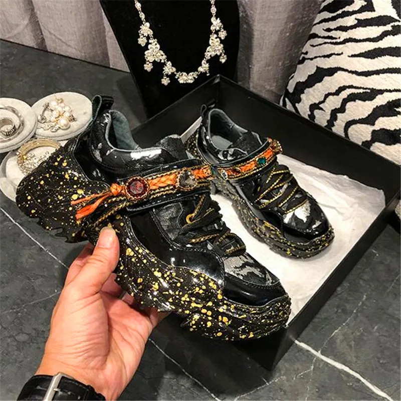 Кроссовки женские кожаные на толстой подошве повседневные прогулочные туфли с