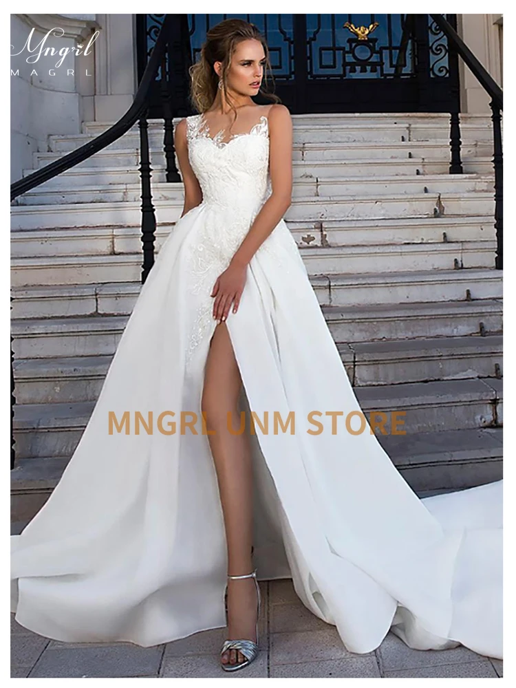 

MNGRL New simple wedding dress backless sleeveless design chiffon lace bride dresses princess dress plus size tailor-made