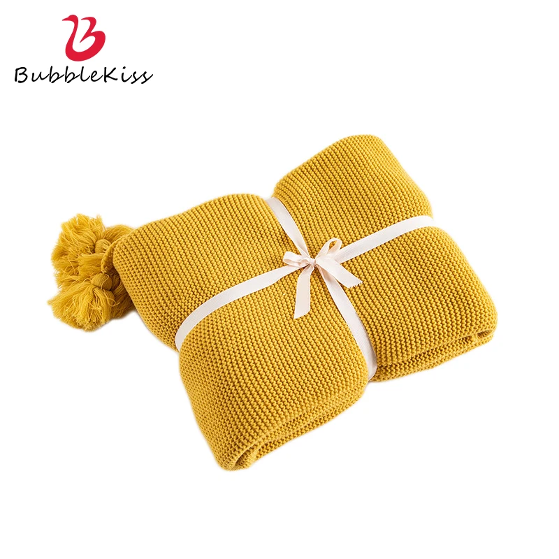Bubble Kiss Best Selling 2020 Blanket Tassel Four-Corner Knitting Cotton Blankets For Beds Solid Color Weighted | Дом и сад
