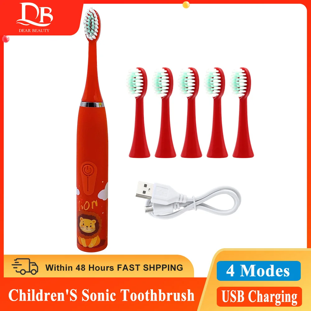 

Kids Toothbrush Electric Ultrasonic Toothbrush 4 Modes Soft Hair Teeth Cleaner Cartoon Cute Pattern USB Kit Children's Day Gift
