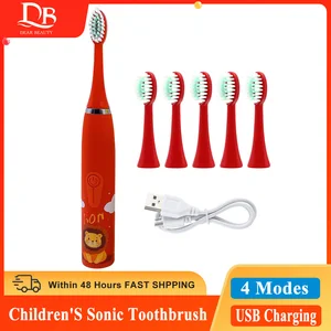 Children'S Toothbrush Electric Ultrasonic Tooth Brush 4 Mode Teeth Cleaner Soft Bristled Cartoon Cleaning Teeth Brush Kit Usb