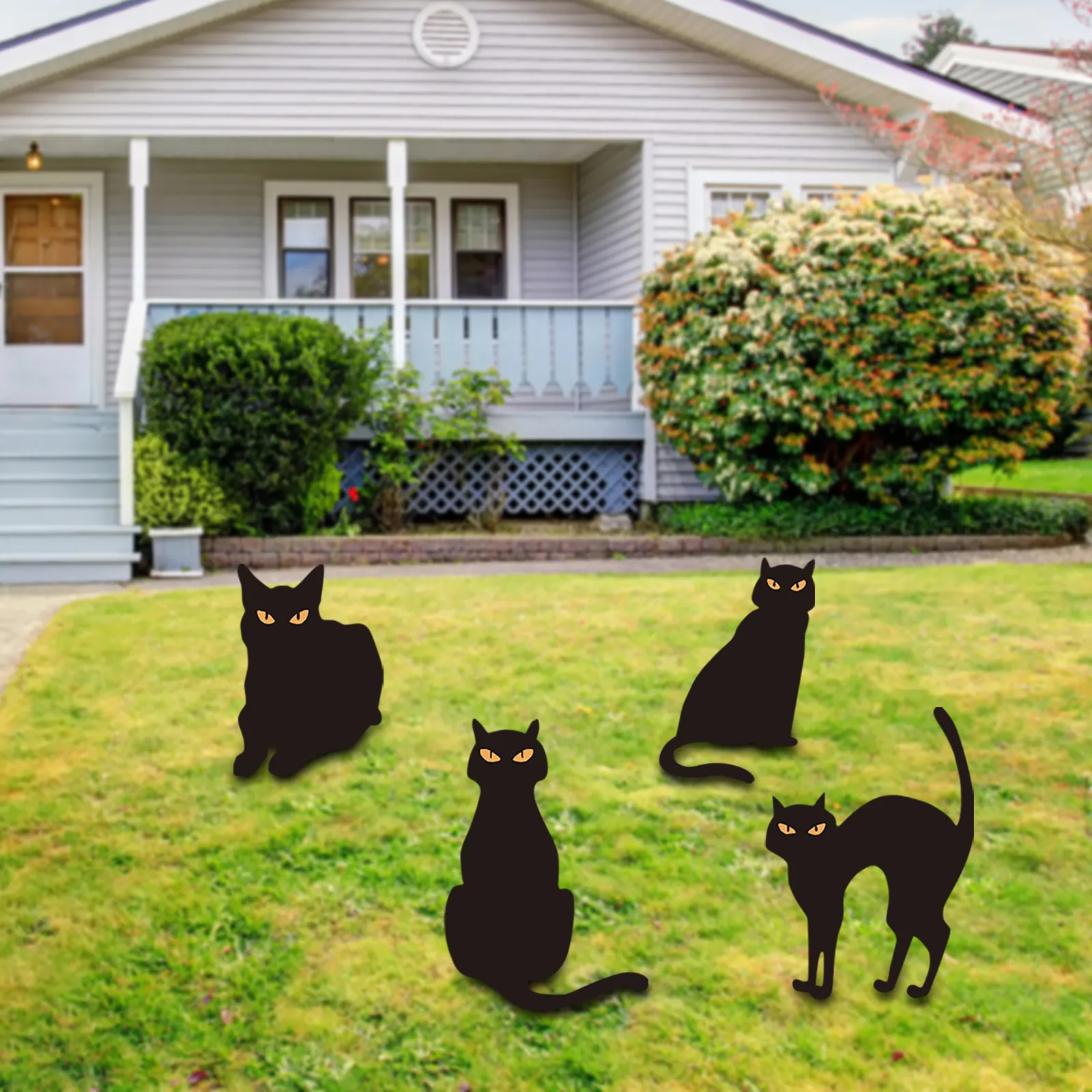 

Metal Cat Decorative Garden Stakes Black-cat Silhouette Halloween Yard Stakes With Reflective Eyes Halloween Costume Декор