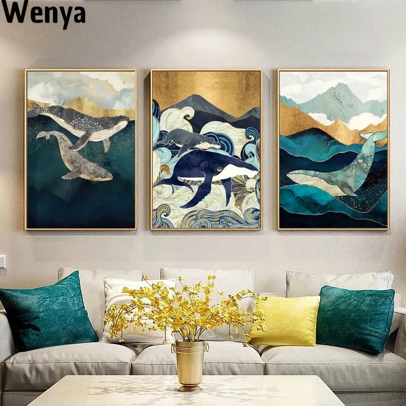 

Abstract Whale Cloud Sea Mountain Wall Art Canvas Painting Nordic Posters And Prints Animals Wall Pictures For Living Room Decor