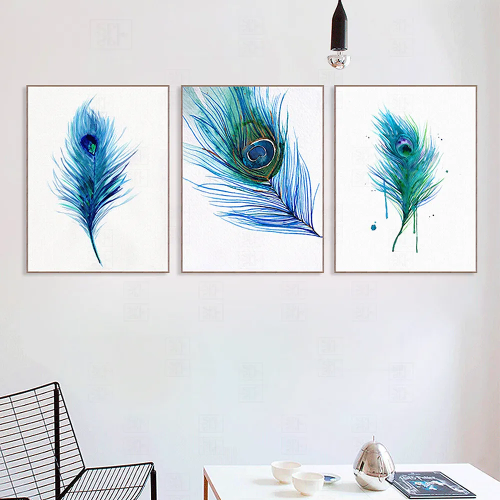 

Beautiful Blue Peacock Feather A4 Poster Nordic Living Room Wall Art Print Picture Home Decor Canvas Painting No Frame
