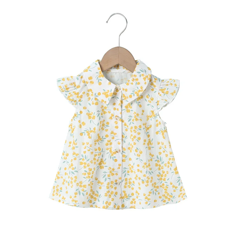 

Summer 2021 New Arrivals Girls Summer Style Dress Short Sleeve Single Breasted Print Floral Cute A-Line Girl Cake Dress0-2T