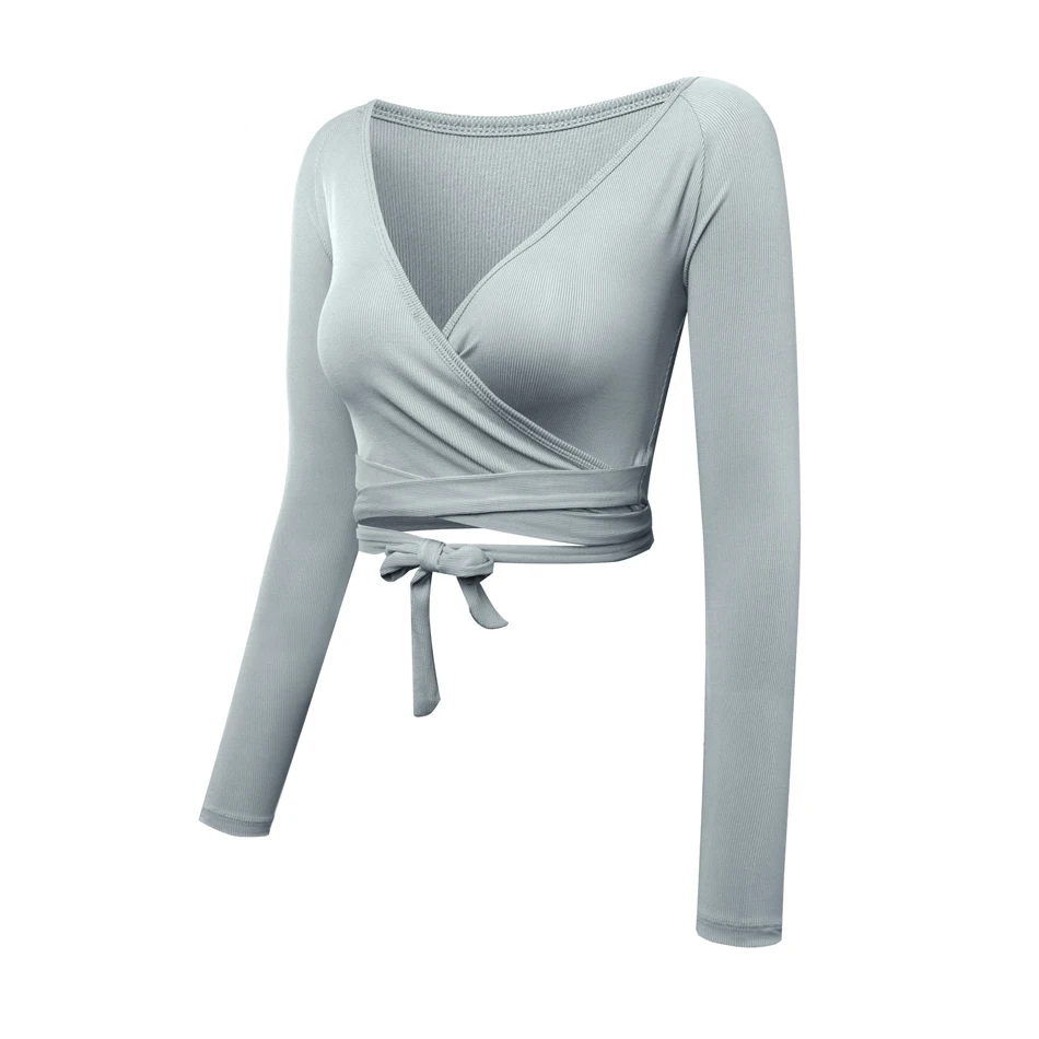 Женский короткий топ с длинным рукавом для занятий йогой танцев лавандовые