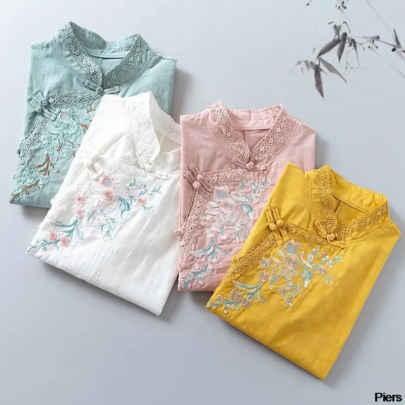 Рубашка в китайском стиле винтажные Топы Ципао женское традиционное китайское