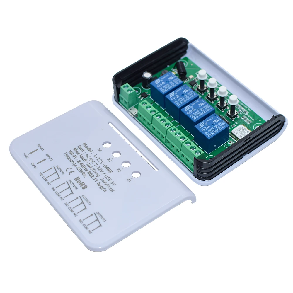

Ewelink Relay 4CH Smart Home Switch Module 7-32V 85-250V 16A Relay Radio Frequency Remote Control Smart Timer, Alexa Google Home