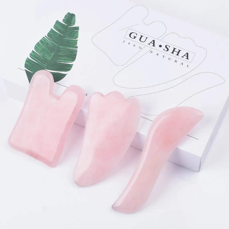 Массажный скребок для иглоукалывания из натурального розового кварца лица шеи