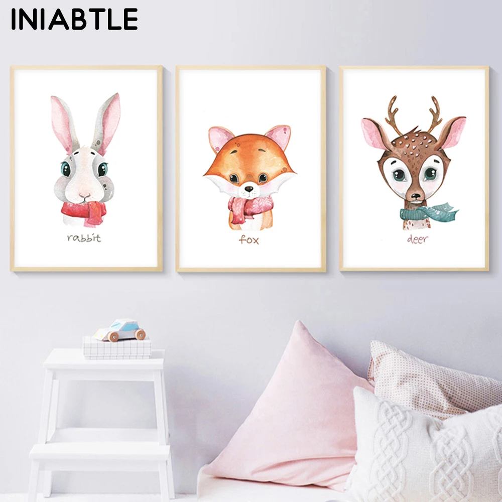 Детские плакат для детской на холсте с изображением животных стены рисунок