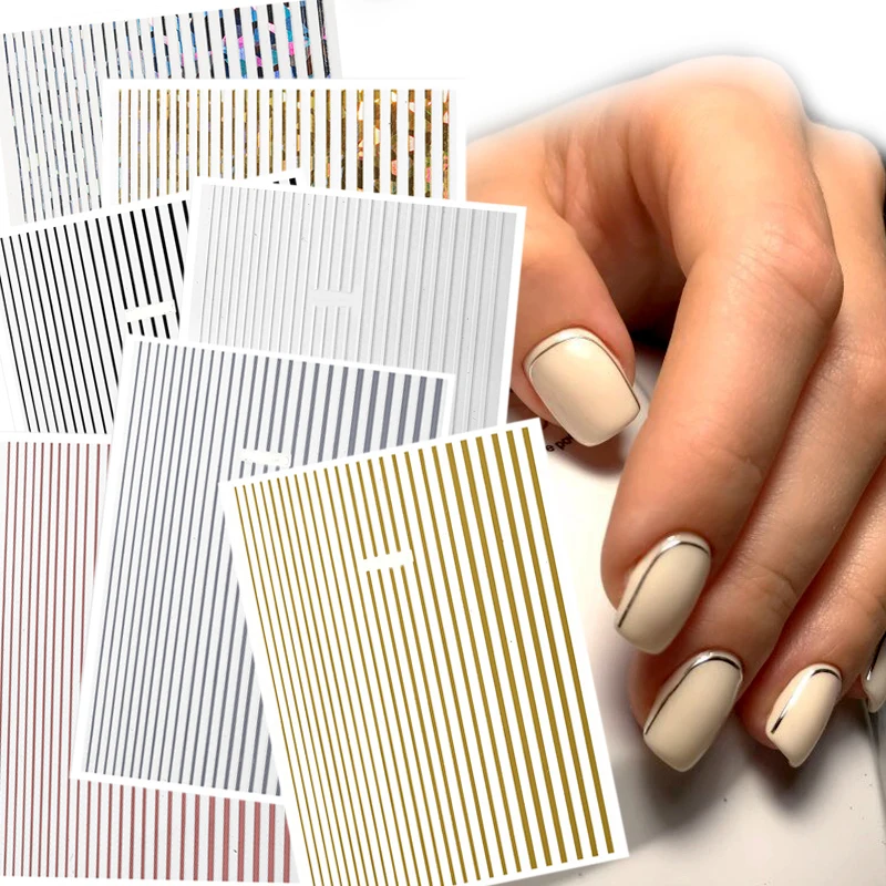 1 лист в полоску волнистых линий 3D Nail Art наклейки металлический мульти размер