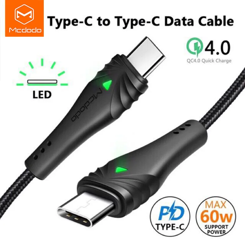 

Usb-C MCDODO Type-C To Type C 60W PD QC4.0 Fast Charger Cable For ipad pro 2020 huawei
