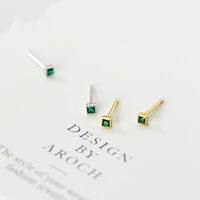 new arrival authentic 925 sterling silver green cz square stud earrings silver for women fashion jewelry new design