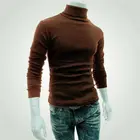 Мужская водолазка, теплый хлопковый пуловер, модный однотонный эластичный свитер, повседневный облегающий вязаный Базовый Топ с длинным рукавом, трикотажная одежда на осень и зиму