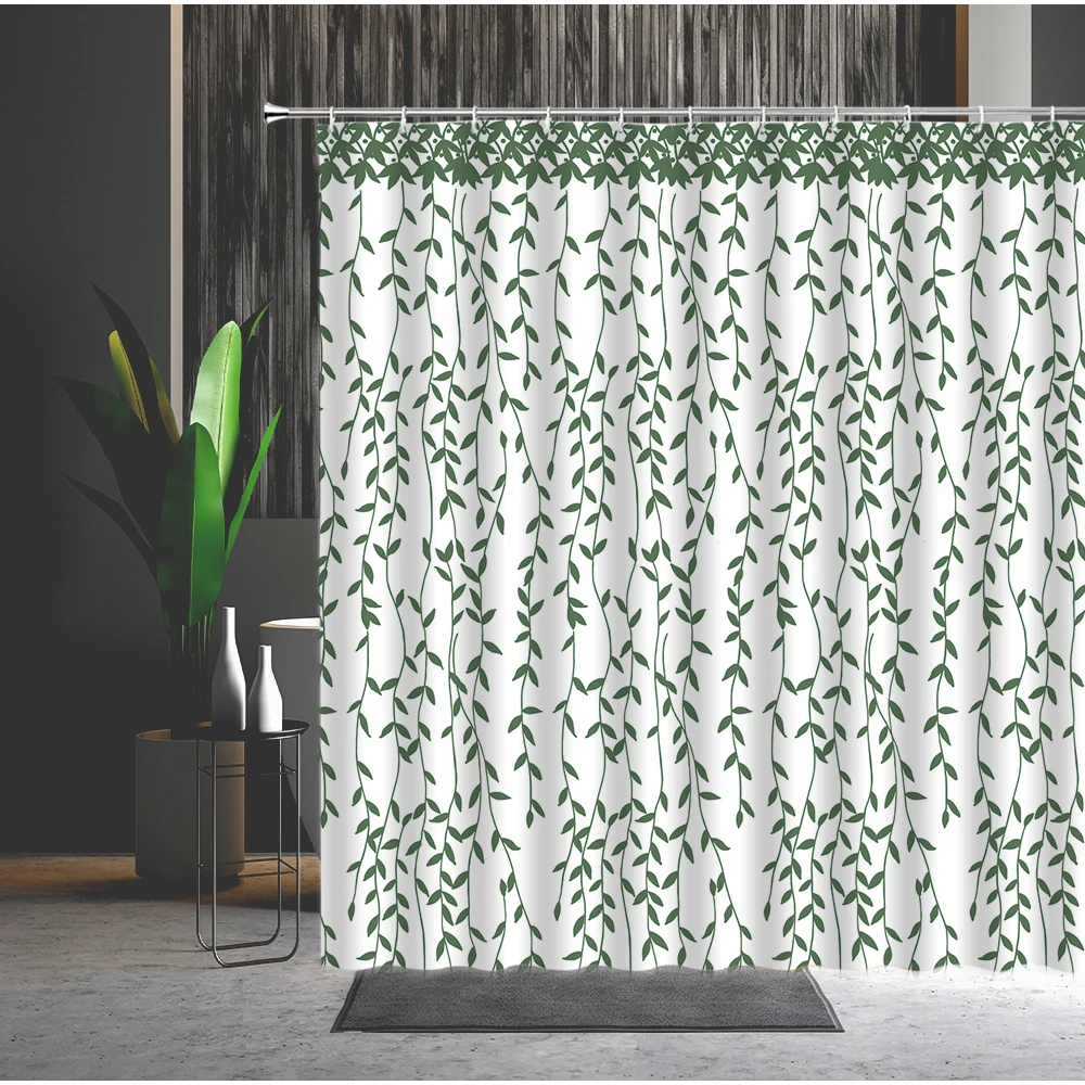 

With Hook Shower Curtain Green Leaf Butterfly Flower Spring Natural Scenery Modern Simplicity Machine Washable Bath Curtains Set