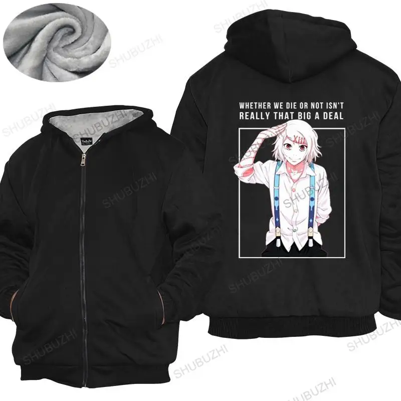 

Mens winter cotton warm coat loose tops TOKYO GHOUL JUZO SUZUYA QUOTE thick hoody male cotton hoodie bigger size