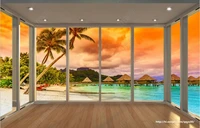custom mural wallpaper for bedroom walls 3d floor to ceiling windows with beach sea view decor 3d photo wallpaper living room