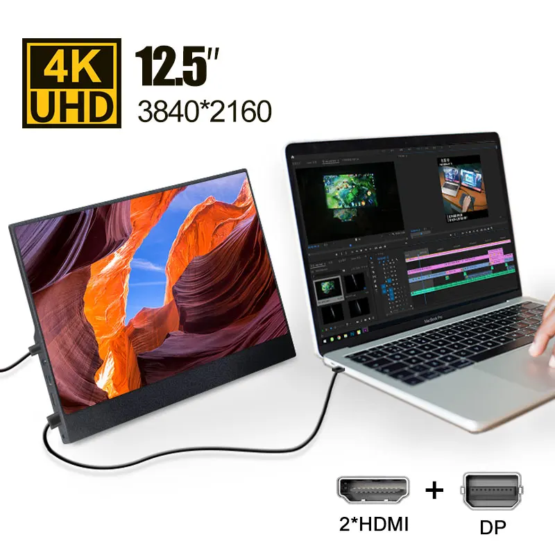 Супер тонкий 12 5 &quotнастоящий 4k IPS портативный светодиодный монитор HDMI DP игровой