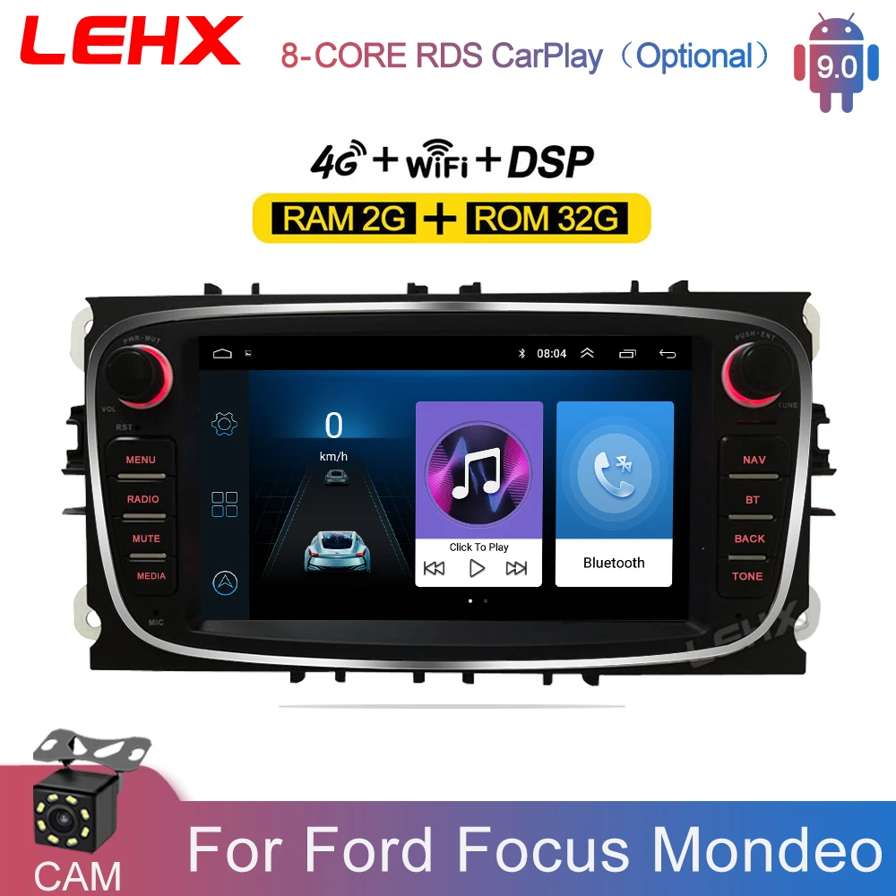 

Автомагнитола LEHX, 2 Din, мультимедийный DVD-проигрыватель с 7 "дисплеем, Android 9,0 для Ford Focus S-Max Mondeo Galaxy C-Max