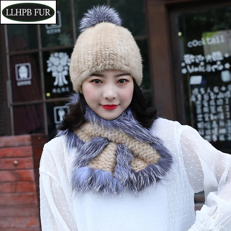 2020 новые женские трикотажные натурального меха теплая шапка с натуральным мехом