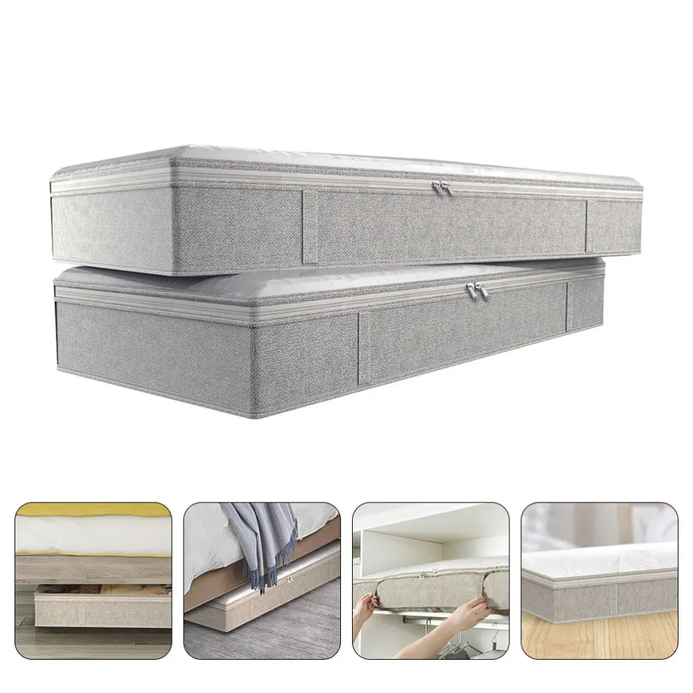 

2Pcs Foldable Storage Box Detachable Bed Bottom Container Finishing Holder(Grey)