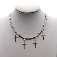 small wire brambles iron unisex choker necklace women hip hop gothic punk cross barbed wire little thorns chain choker gifts