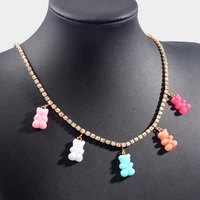 colorful gummy resin 5 bear rhinestone choker necklace for women iced out crystal tennis chain necklace female trendy jewelry