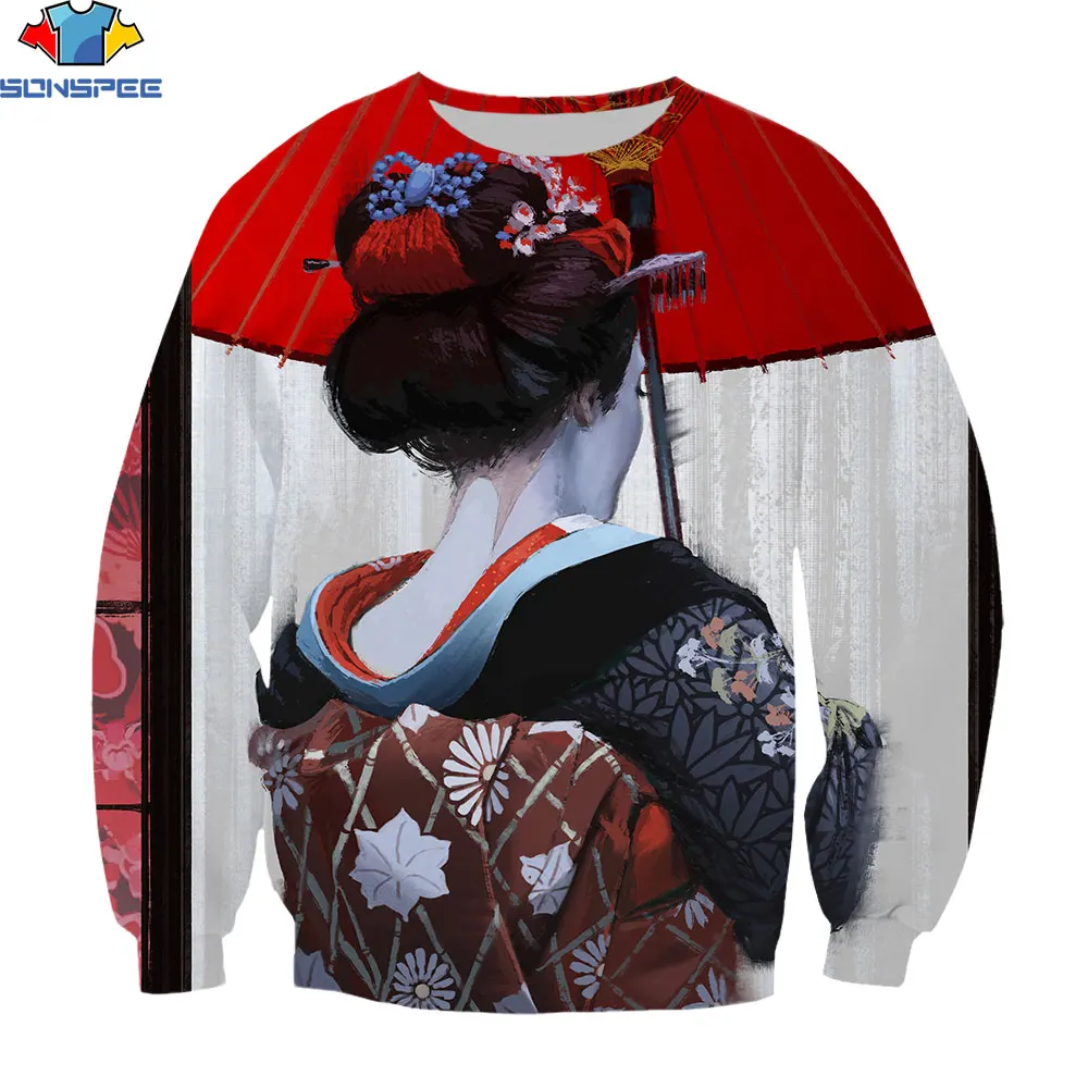 

SONSPEE Japanese Traditional Culture Geisha Men Woman 3D Print Without Cap Sweatshirt Anime Pullover Tops Harajuku Sweatsh Tops