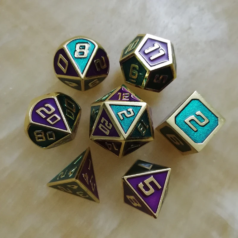 Технические металлические кости для ролевых игр многогранные d20 10 8 зеленых
