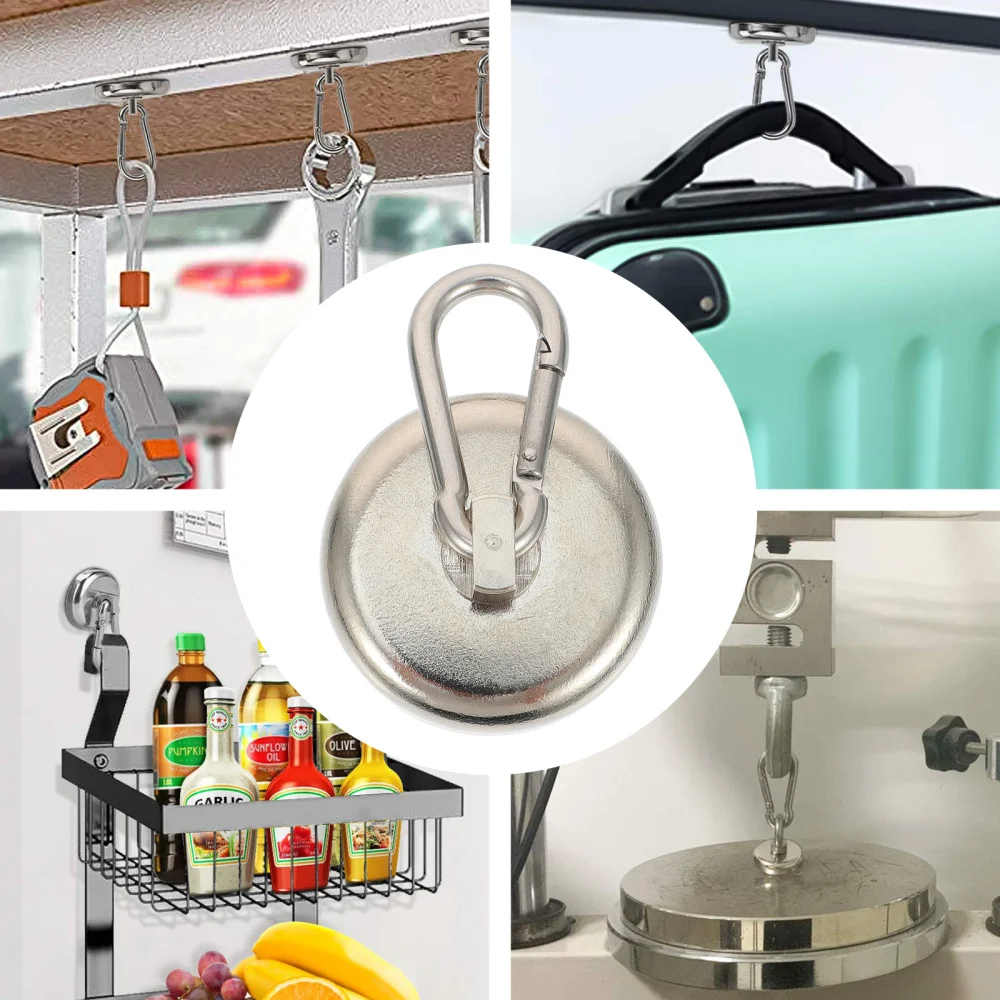 

1 Set 4Pcs Heavy Duty Magnetic Hooks Swivel Carabiner Snap Hooks (Silver)