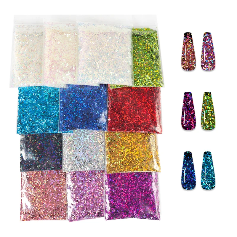 

13Bag/Sets Holographic Nail Glitter Flakes Sequins Sparkly Hexagon Shape Paillette Manicure Nails Accesoires Nail Art Design Kit