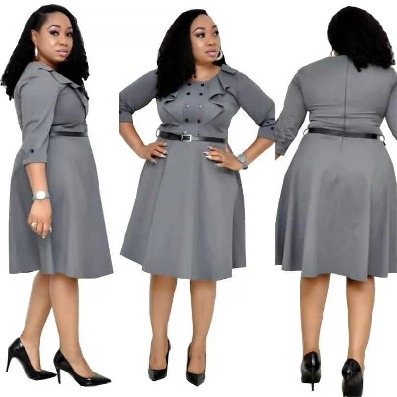 Африканское популярное волнистое Двухрядное украшение на пуговицах платье