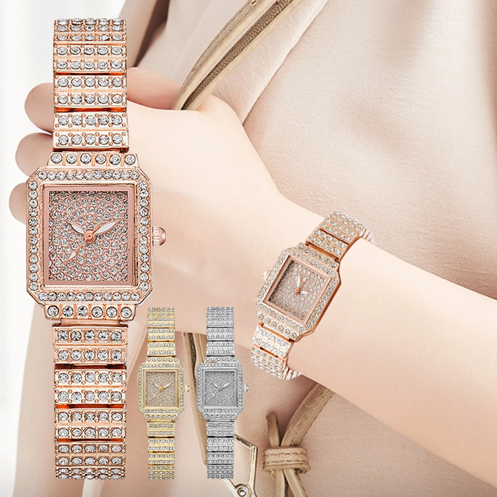 

Elegant Woman Watch Fashion Casual Steel Band Bracelet Clasp Square Alloy Crystal Women's Wrist Watch