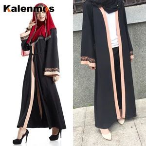 Kaftan Lace-up Kimono Long Robe Vintage Splice Outwear Dubai Jubah Islamic Clothing Turkish UAE Muslim Open Abaya Dubai Women
