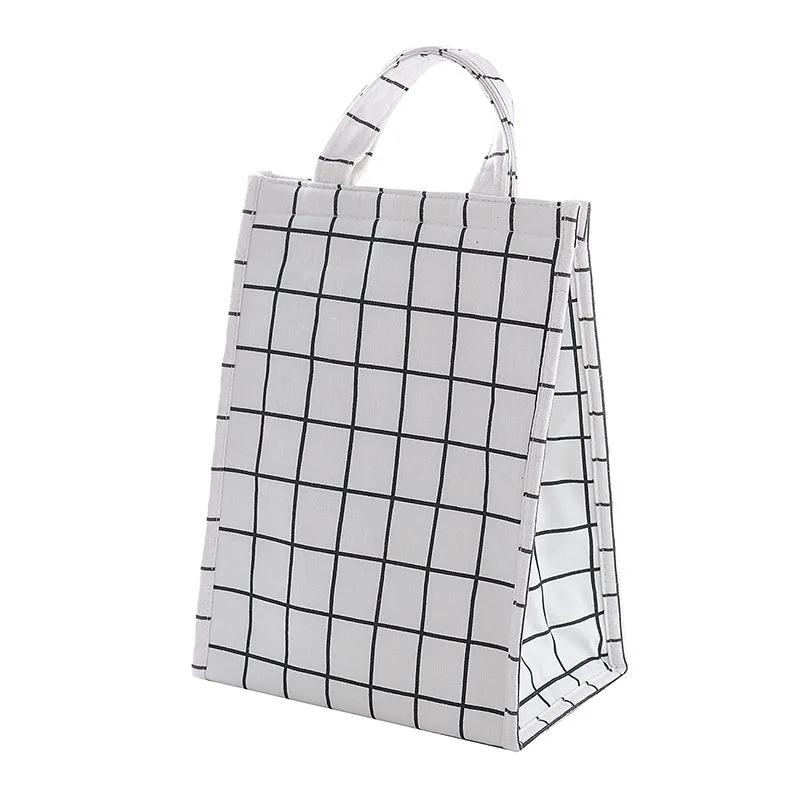 

Japanese-style Check Stripe Waterproof Portable Picnic Lunch Bag Portable Canvas Insulated lunch Box Bag Lunch with Rice Bag